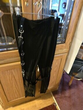 Black Womens Faux Leathet Gothic Harness Pants